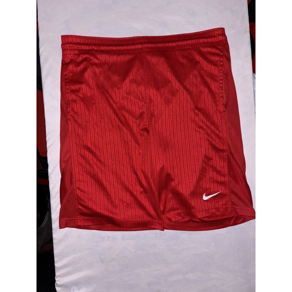 Nike Basketball Shorts Mens Medium Red Swoosh Logo Drawstring Athletic Workout